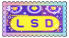 a stamp with a rainbow pastel border, with the image being of the cover of a game called LSD DREAM EMULATOR