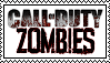 a stamp with a white background and darker colored letters, made to look grimy. the text is the title of a game called CALL OF DUTY ZOMBIES