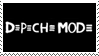 a stamp with a black background and white text saying DEPECHE MODE